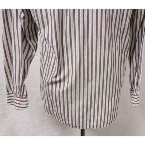 Perry Ellis Portfolio 15-34/35 Brown Striped Long Sleeve Button Up Shirt USA - Picture 9 of 12